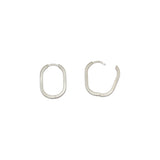 Elongated Oval Hinged Hoop Earrings in Brushed Silver - 20mm