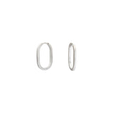 Elongated Oval Hinged Hoop Earrings in Brushed Silver - 20mm