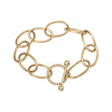 Heavy Oval Link Bracelet in 10k Yellow Gold with White Diamonds