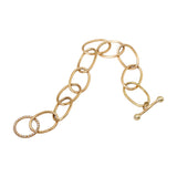 Heavy Oval Link Bracelet in 10k Yellow Gold with White Diamonds