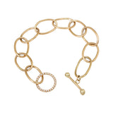 Heavy Oval Link Bracelet in 10k Yellow Gold with White Diamonds
