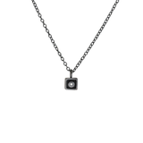 Square Charm Necklace with Diamond in Oxidized Silver