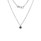 Square Charm Necklace with Diamond in Oxidized Silver