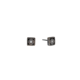 Square Post Earrings with White Diamond in Oxidized Silver