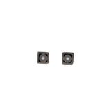 Square Post Earrings with White Diamond in Oxidized Silver