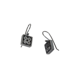 Square Dangle Earrings with White Diamond in Oxidized Silver