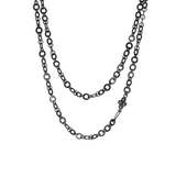 Circle Necklace with 4 Diamonds Clasp in Oxidized Silver - 38"