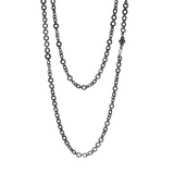 Circle Necklace with 4 Diamonds Clasp in Oxidized Silver - 38"