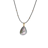 Medium Mabe Pearl Pendant in Oxidized Silver and 18k Yellow Gold