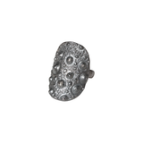 Sea Urchin Shield Ring in Oxidized Silver With Rose Cut Diamonds