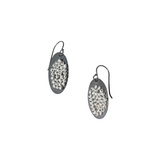 Long Oval Earrings in Oxidized Silver With Sewn Freshwater Pearls