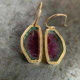 Watermelon Tourmaline Earrings in 18k Yellow Gold