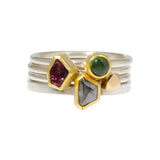 Grey Rose Cut Diamond Tablet Ring in Silver & 22k Gold
