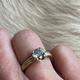 Scooped Prong Round Light Blue Sapphire Ring in 18k Yellow Gold