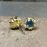 Blue Lotus Aquamarine Post Earrings in 18k Yellow Gold