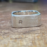 Square Peg Ring in Brushed Silver with 2.6mm Diamond
