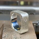 Square Peg Ring in Brushed Silver with 2.6mm Diamond