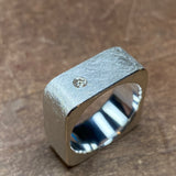 Square Peg Ring in Brushed Silver with 2.6mm Diamond