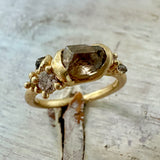 Raw Diamond Cluster Ring with Champagne Diamonds in 14k Yellow Gold