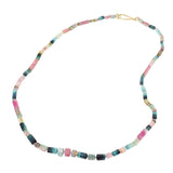 Faceted Green and Pink Tourmaline Bead Necklace with 18k Gold Beads and Handmade Clasp
