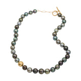 Round Tahitian Pearl Necklace with 14k Gold Bead and Toggle Clasp with Grey Diamonds