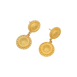 Patterned Circles Post Dangle Earrings in 22k Gold