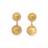 Patterned Circles Post Dangle Earrings in 22k Gold