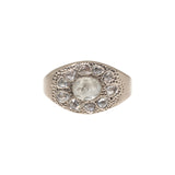 Rose Cut Oval Diamond and Salt and Pepper Diamonds Pave Signet Ring in 14k Palladium White Gold