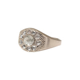 Rose Cut Oval Diamond and Salt and Pepper Diamonds Pave Signet Ring in 14k Palladium White Gold