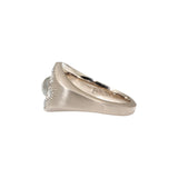 Rose Cut Oval Diamond and Salt and Pepper Diamonds Pave Signet Ring in 14k Palladium White Gold