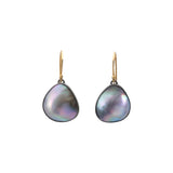 Medium Earrings with Mabe Pearls in Oxidized Silver and 14k Yellow Gold