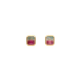 Bicolor Emerald Cut Tourmaline Post Earrings in 18k Yellow Gold