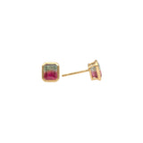 Bicolor Emerald Cut Tourmaline Post Earrings in 18k Yellow Gold