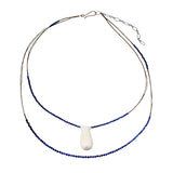 Lapis and Moonstone Bead Necklace with Carved Antler Pendant