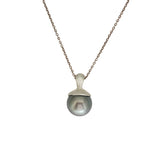 Light Grey Tahitian Pearl Pendant with Sculptural Bail in Brushed Silver