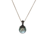 Dark Grey Tahitian Pearl Pendant with Sculptural Bail in Oxidized Silver