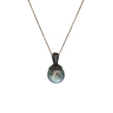 Dark Grey Tahitian Pearl Pendant with Sculptural Bail in Oxidized Silver