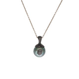 Dark Grey Tahitian Pearl Pendant with Sculptural Bail in Oxidized Silver
