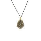 Pyrite Druzy Pendant in 18k Gold on Oxidized Silver Chain