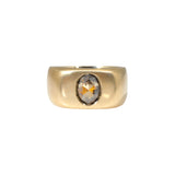 Wide Band Ring with Oval Rosecut Salt and Pepper Diamond in 14k Gold