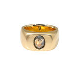 Wide Band Ring with Oval Rosecut Salt and Pepper Diamond in 14k Gold