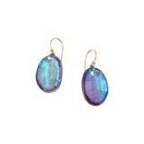 Large Organic Shaped Quartz Morpho Earrings in Oxidized Silver and 14k Yellow Gold Wires