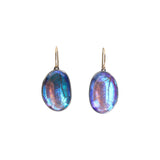 Large Organic Shaped Quartz Morpho Earrings in Oxidized Silver and 14k Yellow Gold Wires