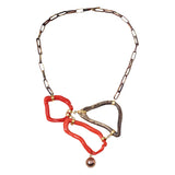 Sardinian coral with Edison Freshwater Pearl Pendant with Cast Bronze & 22k Yellow Gold on Shibuichi Chain