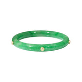 Green Jade Bangle with 18k Gold Accents and White Diamonds
