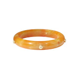 Amber Color Jade Bangle with 18k Gold Accents and Cognac Diamonds