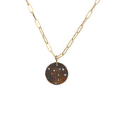 Constellation of Leo Pendant with Diamond and Moissanite in Oxidized Silver on 14k Yellow Gold Chain
