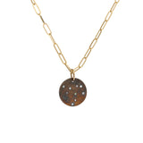 Constellation of Leo Pendant with Diamond and Moissanite in Oxidized Silver on 14k Yellow Gold Chain