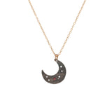 Cancer Moon with Moissanite and Corundum Pendant on 14k Yellow Gold Chain