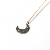 Cancer Moon with Moissanite and Corundum Pendant on 14k Yellow Gold Chain